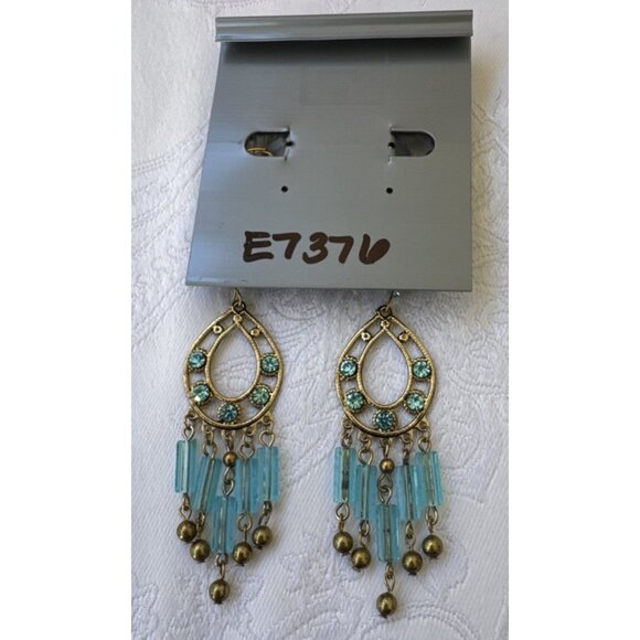 Nordstrom Sequin Pale Gold & Blue Beads Tassel Dangle Drop Earrings Teardrop NEW - Picture 10 of 10